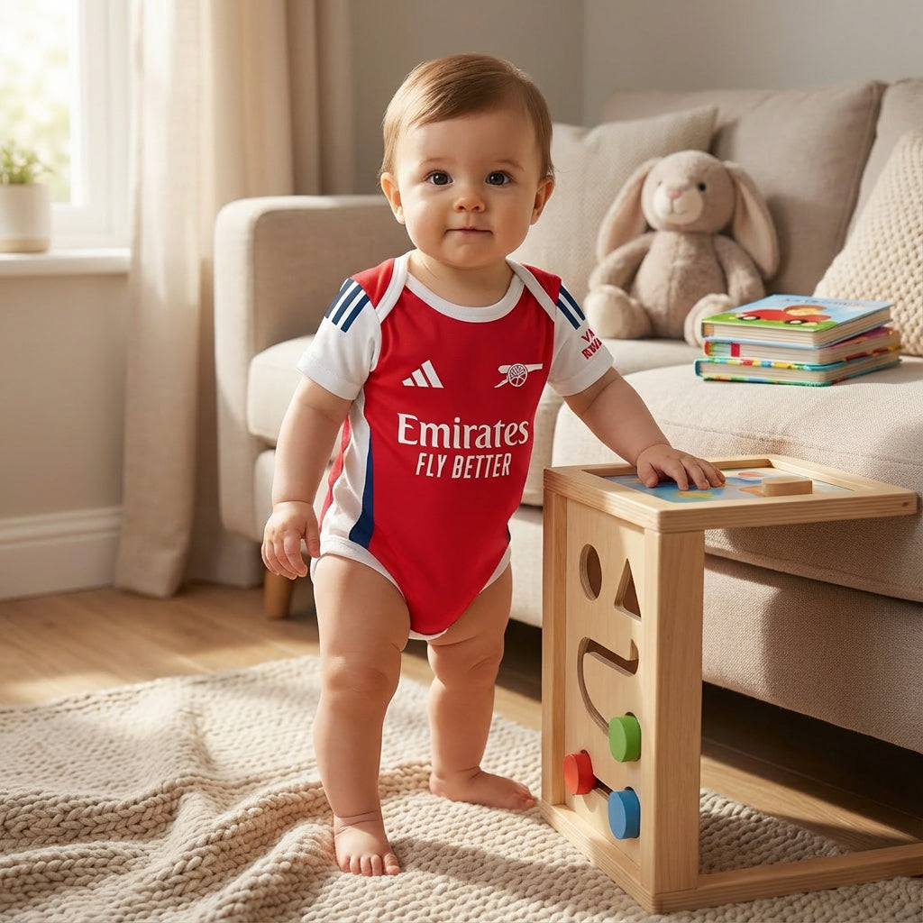 24/25 Arsenal Baby Bodysuit lifestyle view for baby sports fans