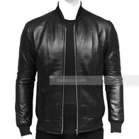 Men’s Black Leather Bomber Jacket Bomber Jacket men front product view | Dash Racegear — black bomber leather jacket for mens fashion
