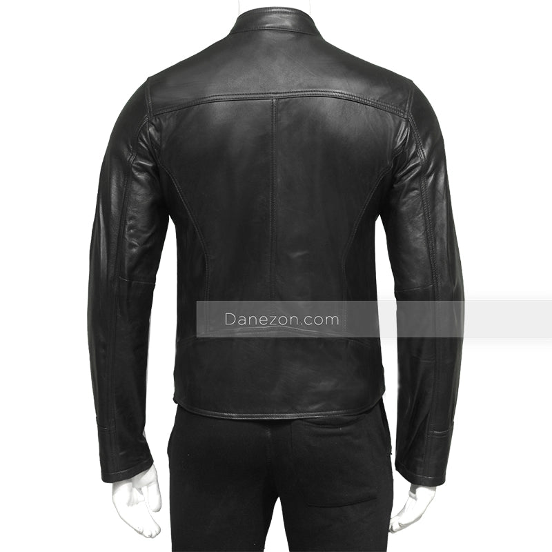 Mens Black Cafe Racer Biker Jacket Biker Jacket men detail view 4 | Dash Racegear — Black Cafe Racer Mens Leather Jacket