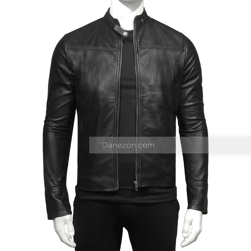 Mens Black Cafe Racer Biker Jacket Biker Jacket men detail view 2 | Dash Racegear — Cafe Racer Black Leather jacket