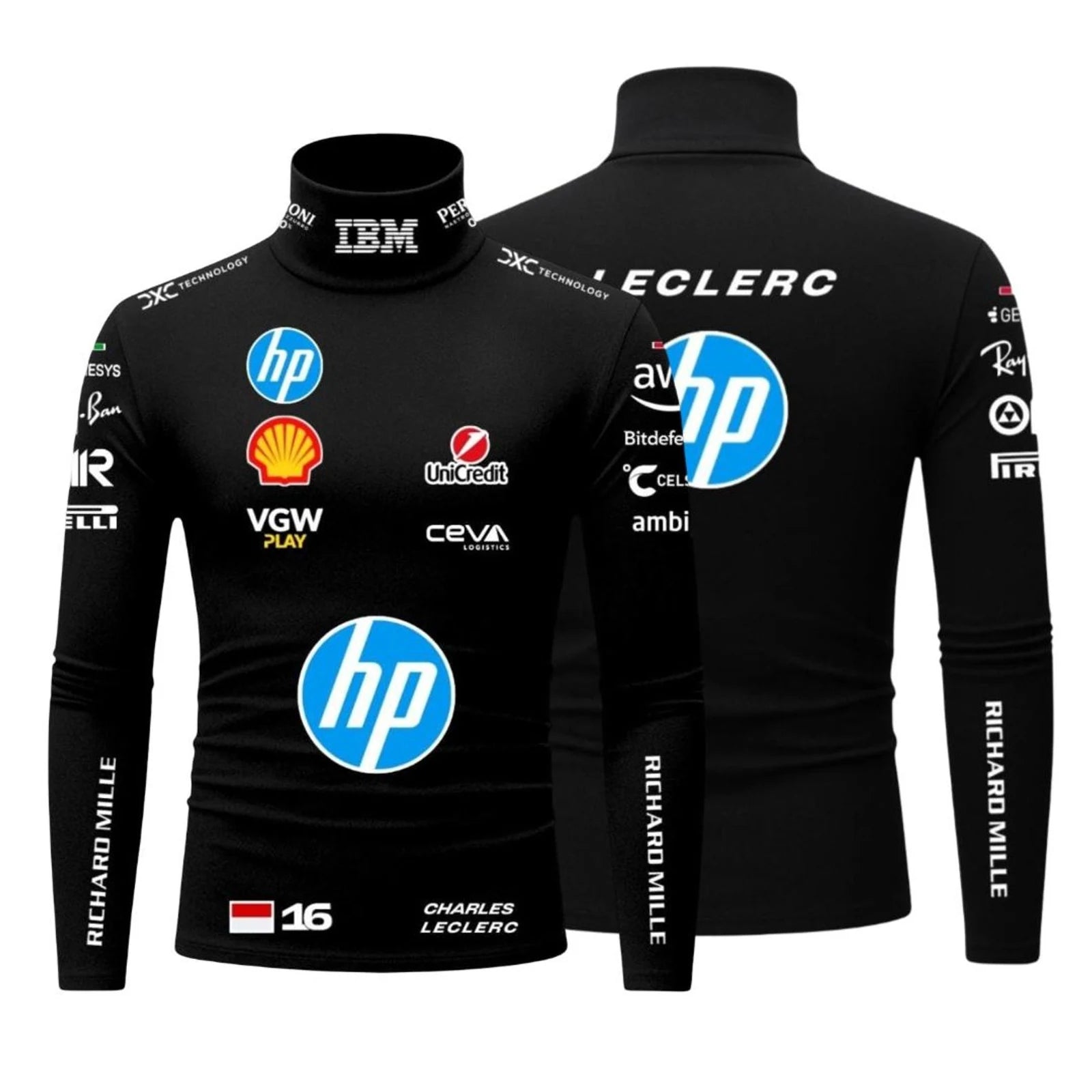 Black F1 Compression Shirt Motorsport Inspired Performance Racing by Dash Racegear, front product view, design 6393