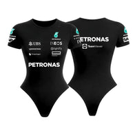 Black F1 Women Summer Bodysuit F1 Racing Suit Base Layer by Dash Racegear, front product view, design 2223