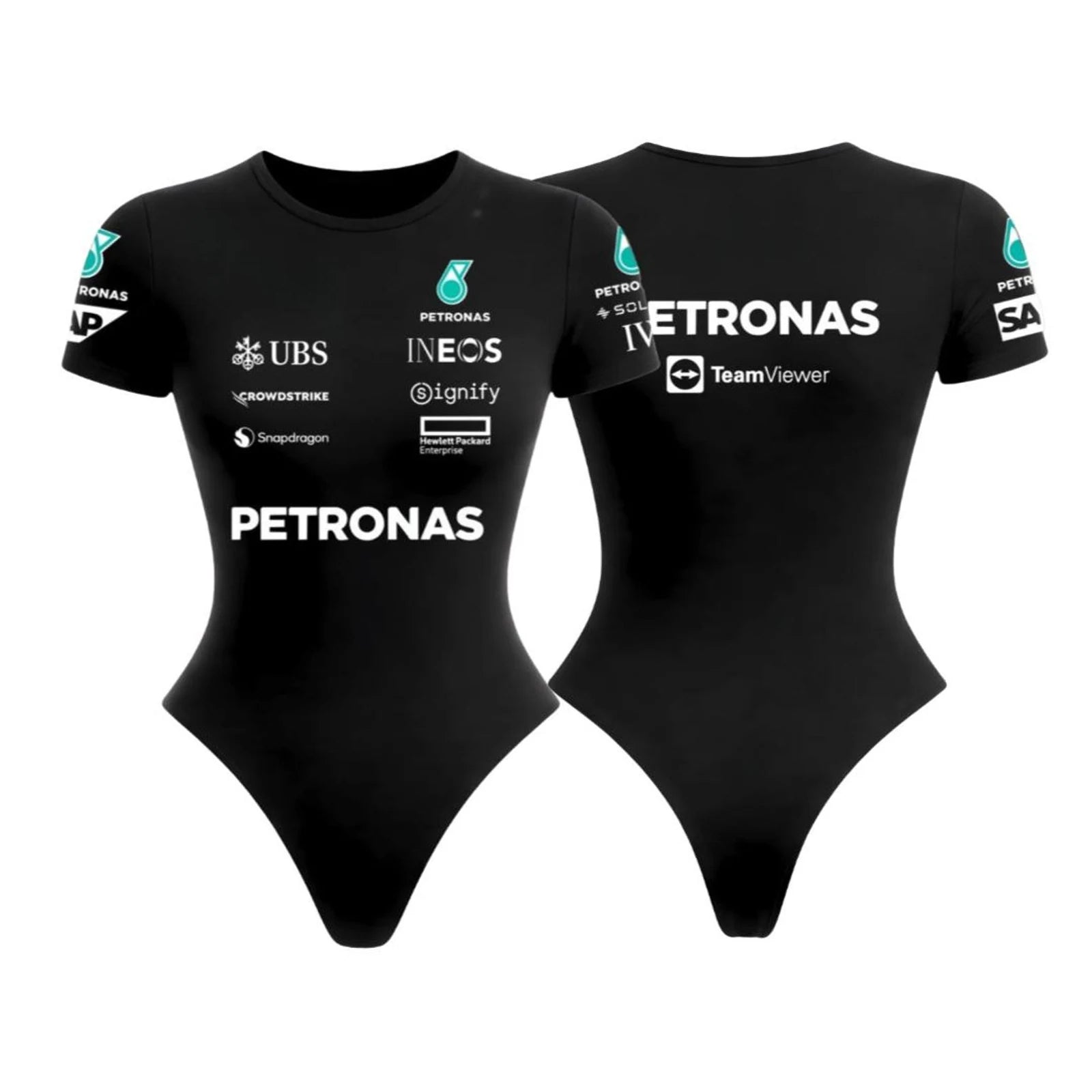 Black F1 Women Summer Bodysuit F1 Racing Suit Base Layer by Dash Racegear, front product view, design 2223