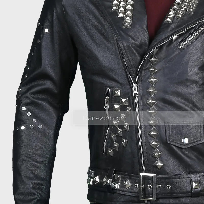 Mens Black Biker Studded Leather Jacket Biker Jacket men detail view 4 | Dash Racegear — black studded leather jacket Dash Racegear