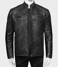 Black Johnson Men Leather Jacket Leather Jacket men detail view 3 | Dash Racegear — Men Black Leather Biker Jacket