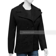 Womens Black Wool Peacoat Jacket women detail view 4 | Dash Racegear — Black peacoat women