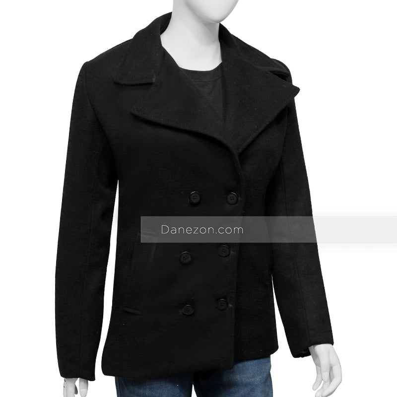 Womens Black Wool Peacoat Jacket women detail view 4 | Dash Racegear — Black peacoat women