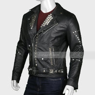 Mens Black Biker Studded Leather Jacket Biker Jacket men detail view 3 | Dash Racegear — Men black biker studded jacket