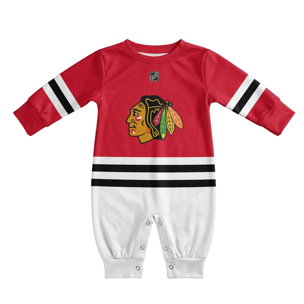 Chicago Blackhawks - Hockey Baby Onesie Jumpsuit front view baby onesie by Dash Racegear