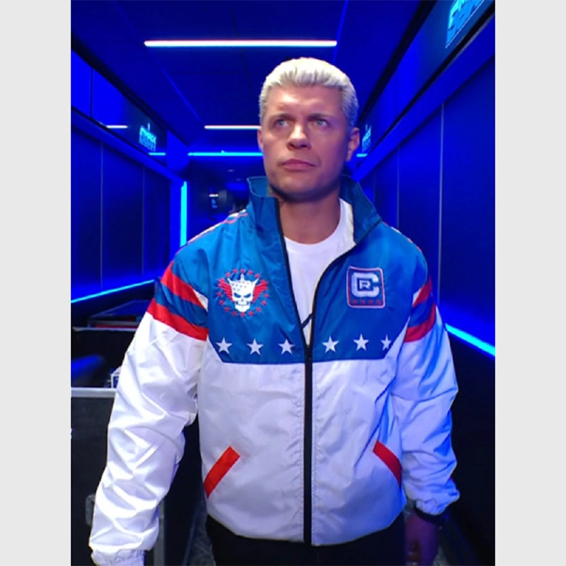 Cody Rhodes Stars And Stripes Windbreaker Jacket Jacket unisex front product view | Dash Racegear — Own the Ring Look – Cody Rhodes Stars and Stripes Jacket