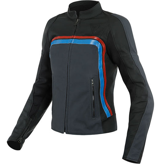 Dainese Ladies Lola 3 Leather Jacket - Black / Ebony / Red / Blue by Dainese - clearance motorcycle jacket