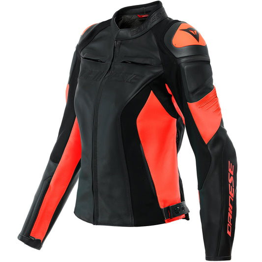 Dainese Ladies Racing 4 Leather Jacket - Black / Fluo Red by Dainese - clearance motorcycle jacket