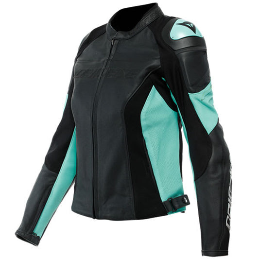 Dainese Ladies Racing 4 Perforated Leather Jacket - Black / Acqua Green by Dainese - clearance motorcycle jacket