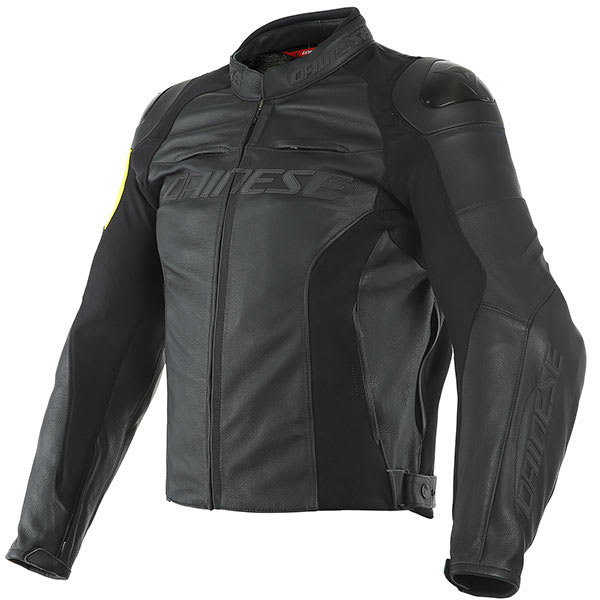 Dainese VR46 Pole Position Leather Jacket - Black / Fluo Yellow by Dainese - clearance motorcycle jacket