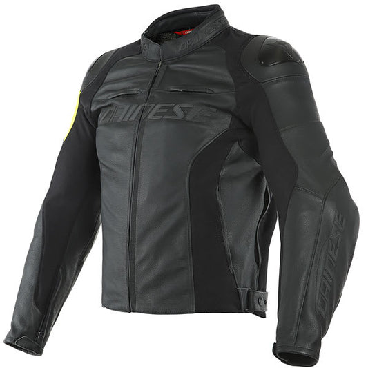 Dainese VR46 Pole Position Leather Jacket - Black / Fluo Yellow by Dainese - clearance motorcycle jacket