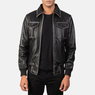 Aaron Black Leather Bomber Jacket by Dash Racegear - women Jacket view 1