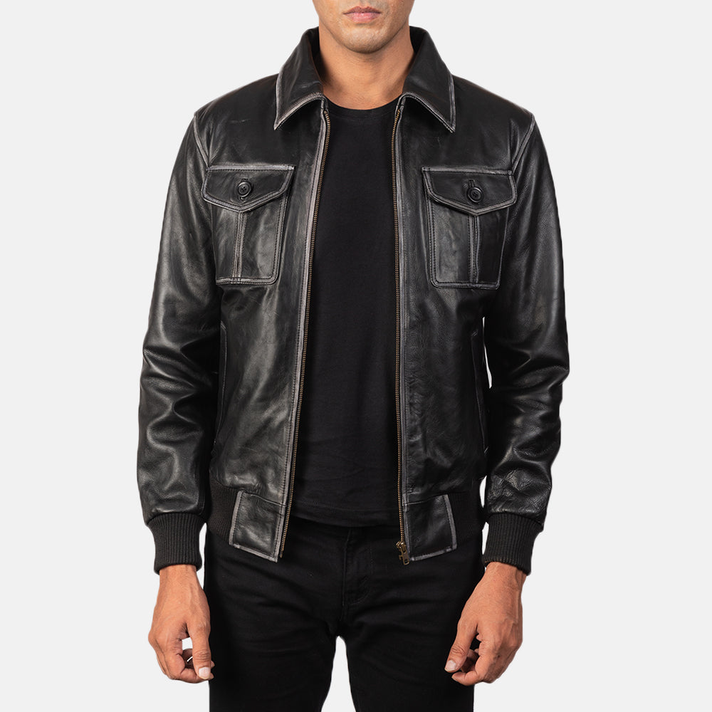 Aaron Black Leather Bomber Jacket by Dash Racegear - women Jacket view 1