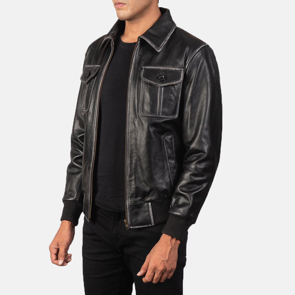 Aaron Black Leather Bomber Jacket by Dash Racegear - women Jacket view 2