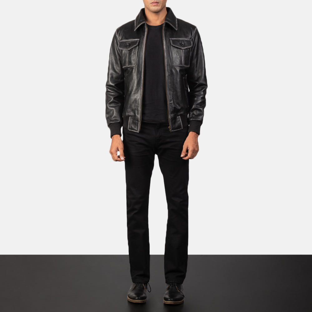 Aaron Black Leather Bomber Jacket by Dash Racegear - women Jacket view 3