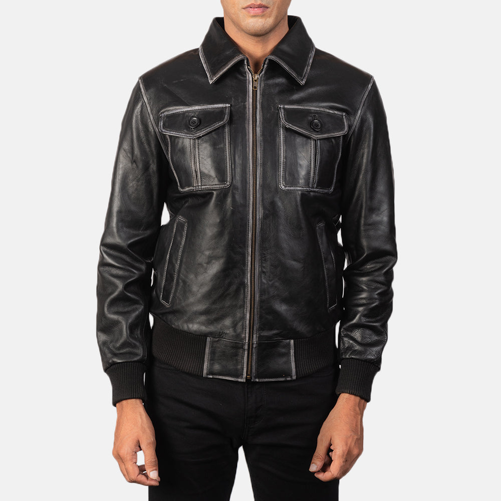 Aaron Black Leather Bomber Jacket by Dash Racegear - women Jacket view 4