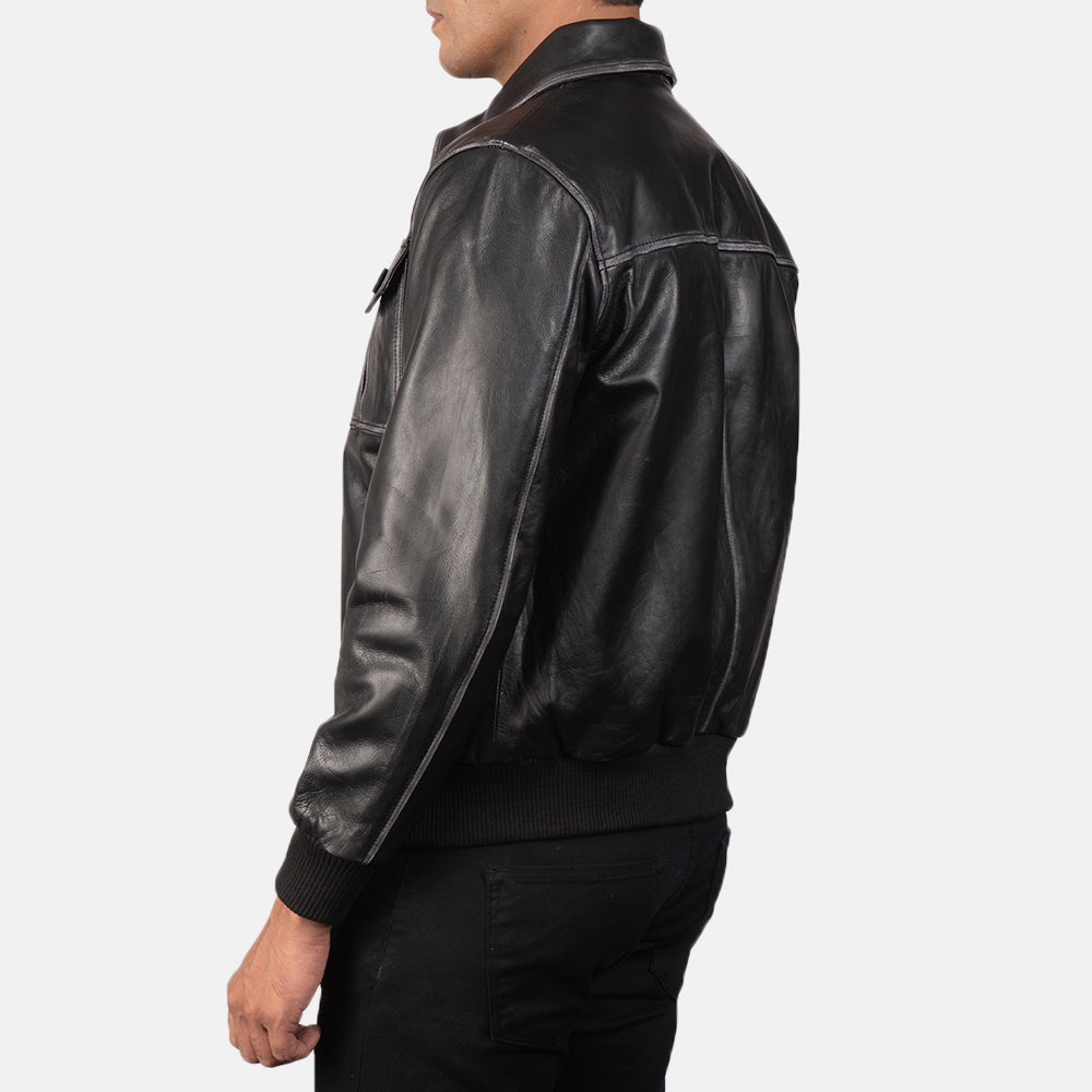 Aaron Black Leather Bomber Jacket by Dash Racegear - women Jacket view 5