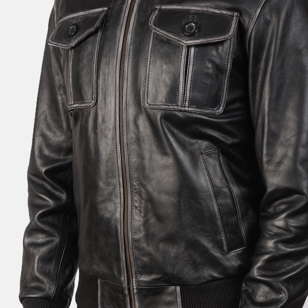 Aaron Black Leather Bomber Jacket by Dash Racegear - women Jacket view 6