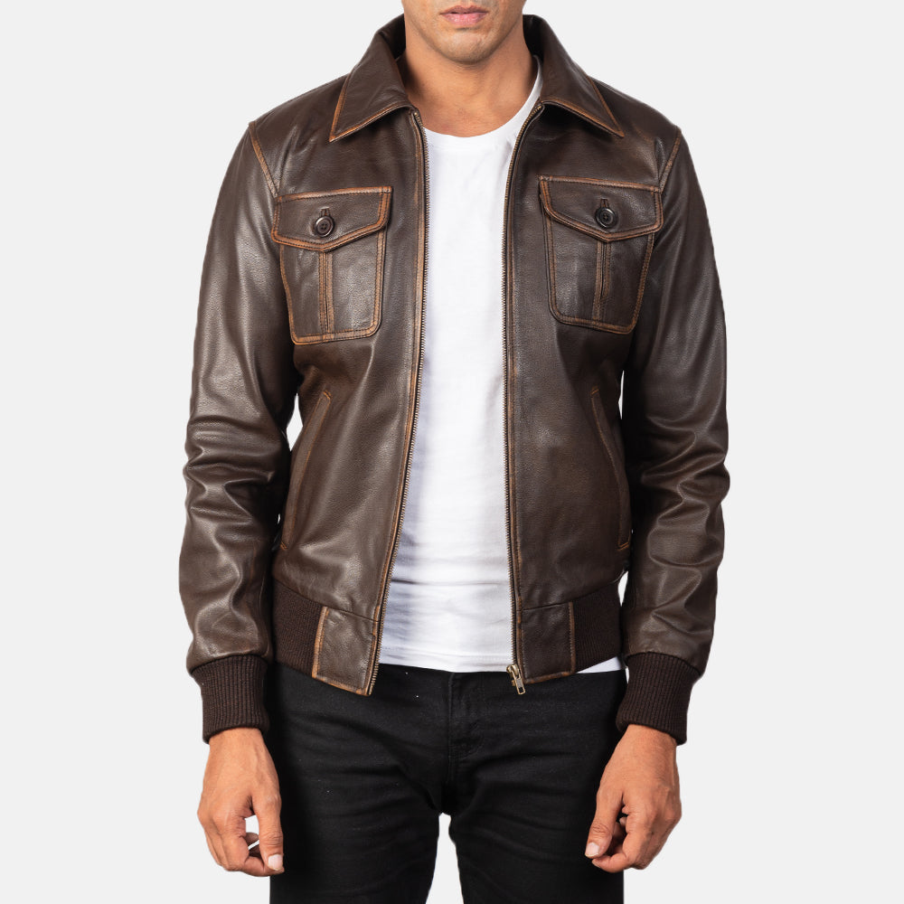 Aaron Brown Leather Bomber Jacket by Dash Racegear - unisex Jacket view 1