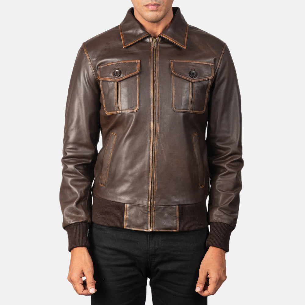 Aaron Brown Leather Bomber Jacket by Dash Racegear - unisex Jacket view 3