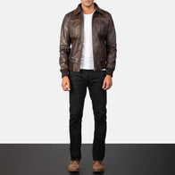 Aaron Brown Leather Bomber Jacket by Dash Racegear - unisex Jacket view 4