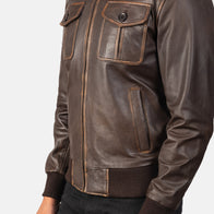 Aaron Brown Leather Bomber Jacket by Dash Racegear - unisex Jacket view 5
