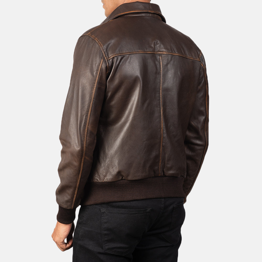 Aaron Brown Leather Bomber Jacket by Dash Racegear - unisex Jacket view 6