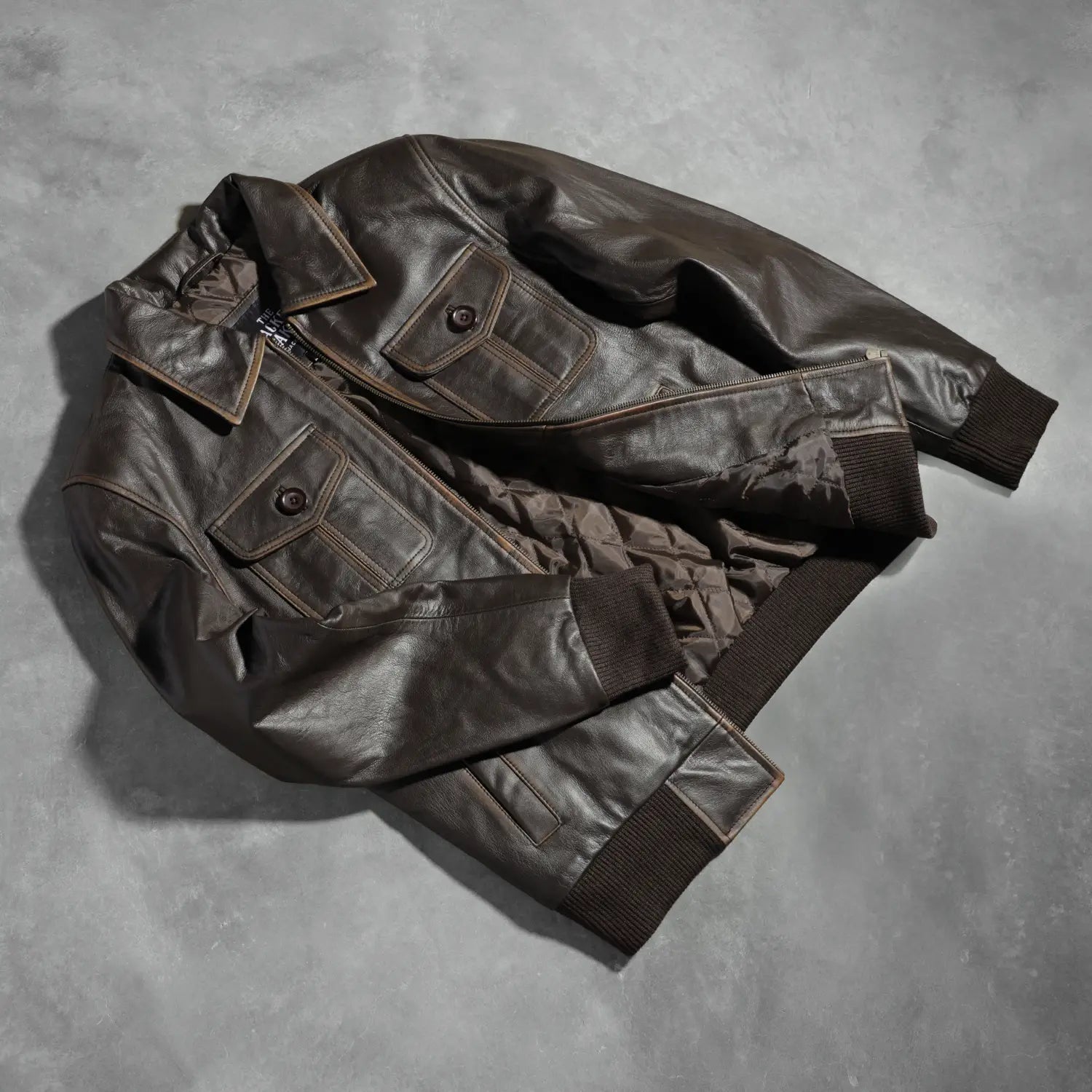 Aaron Brown Leather Bomber Jacket by Dash Racegear - unisex Jacket view 7
