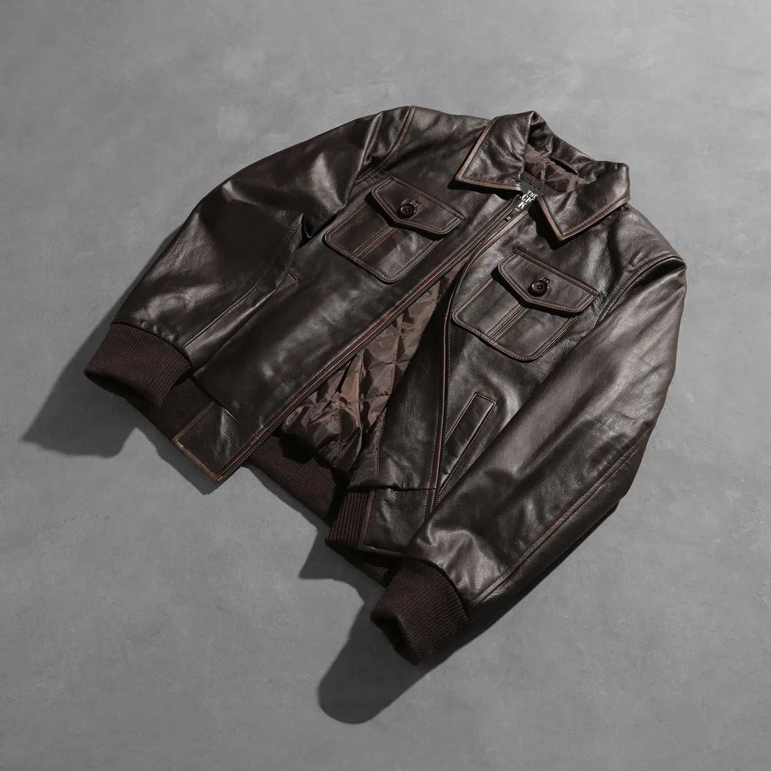 Aaron Brown Leather Bomber Jacket by Dash Racegear - unisex Jacket view 8