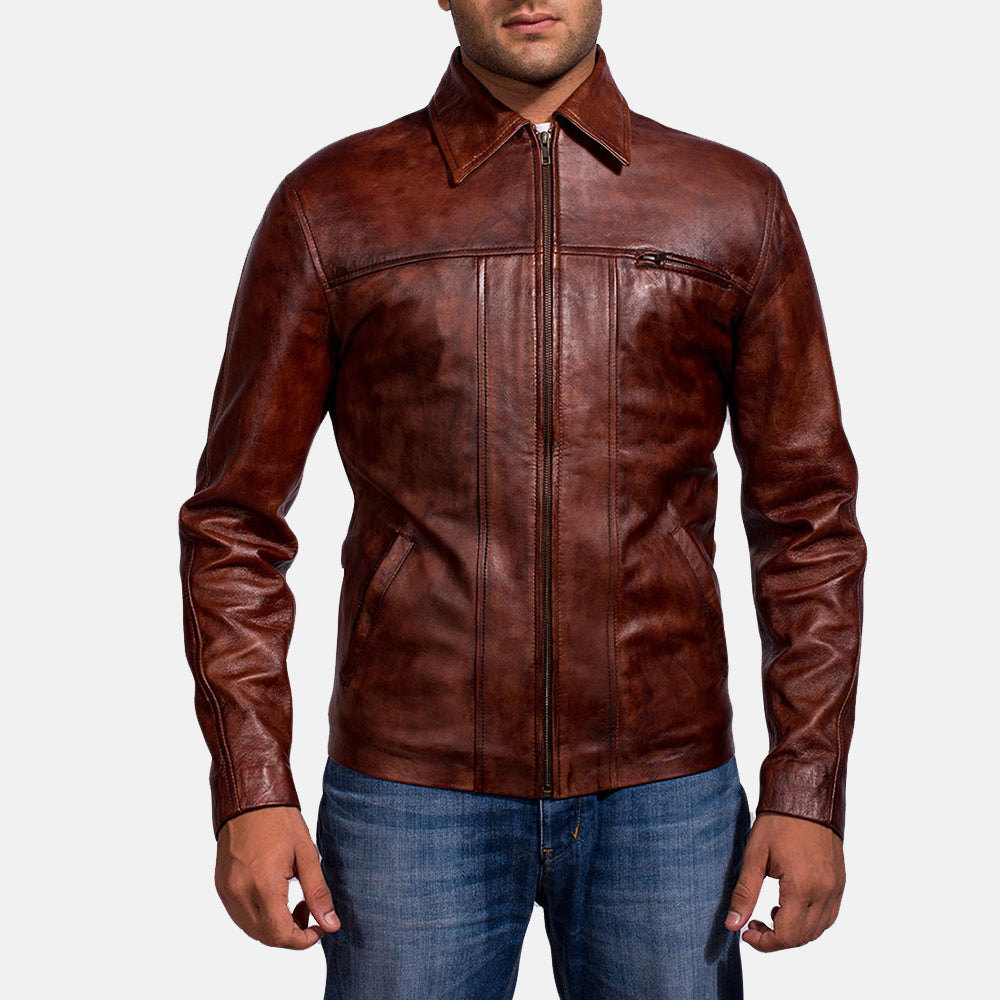 Abstract Maroon Leather Jacket by Dash Racegear - men Jacket view 1