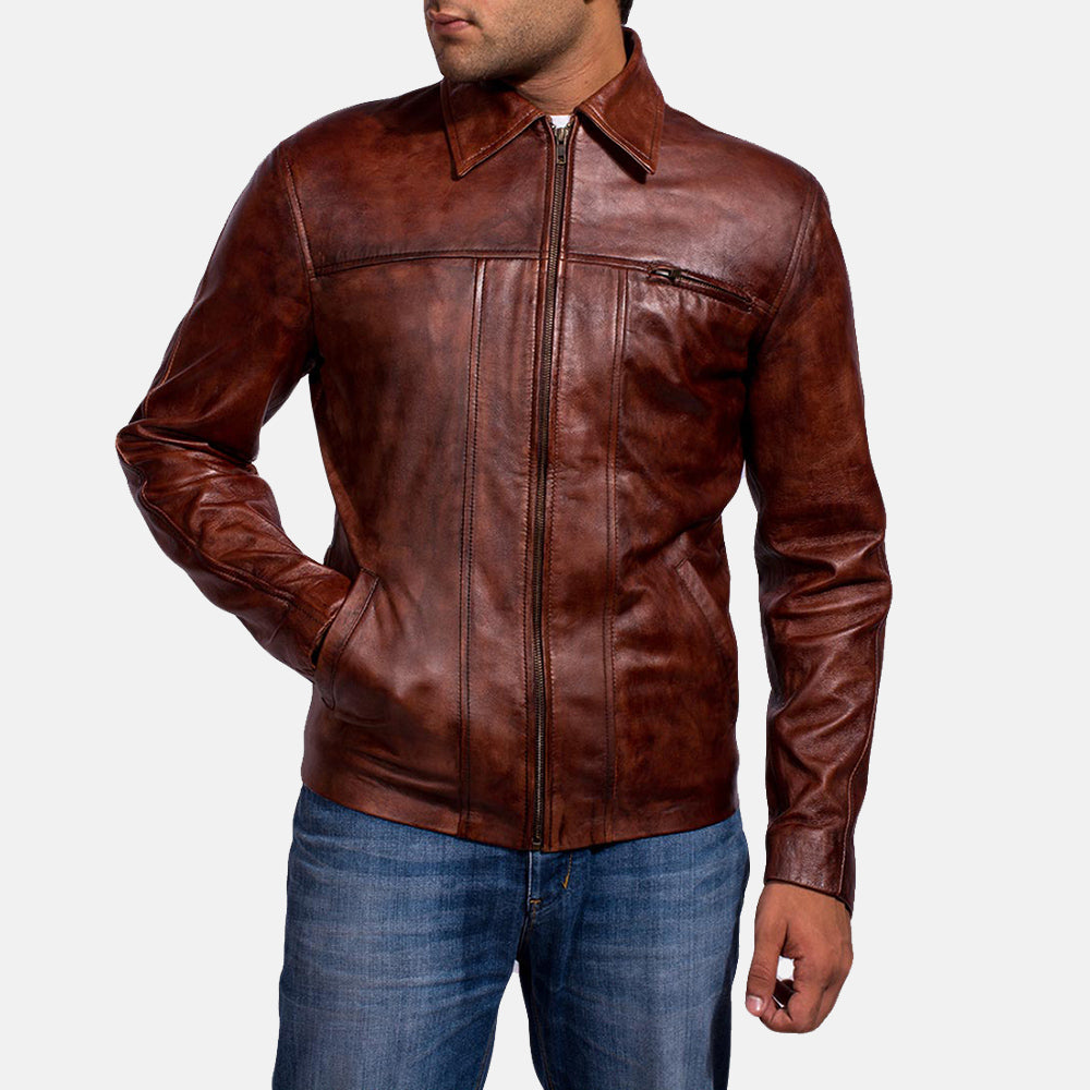 Abstract Maroon Leather Jacket by Dash Racegear - men Jacket view 2