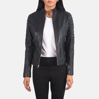 Adalyn Quilted Black Leather Biker Jacket by Dash Racegear - women Jacket view 1