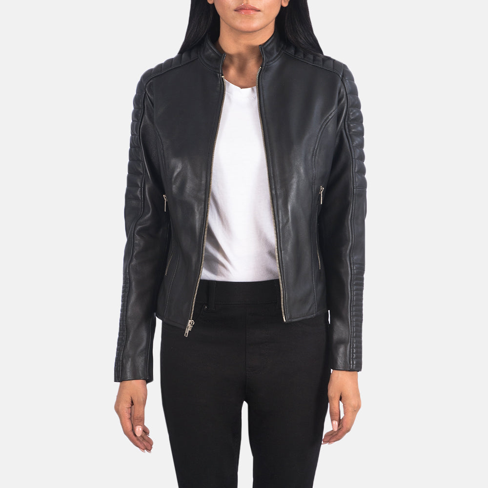 Adalyn Quilted Black Leather Biker Jacket by Dash Racegear - women Jacket view 1