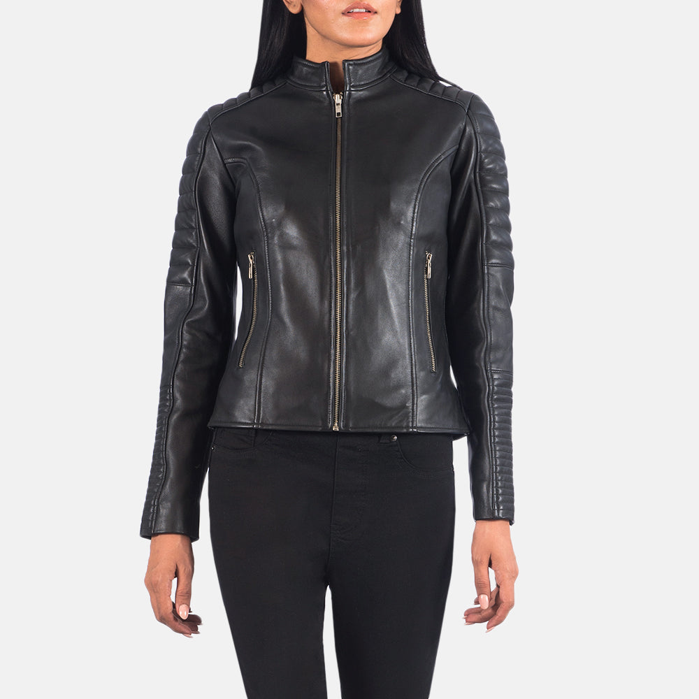 Adalyn Quilted Black Leather Biker Jacket by Dash Racegear - women Jacket view 2