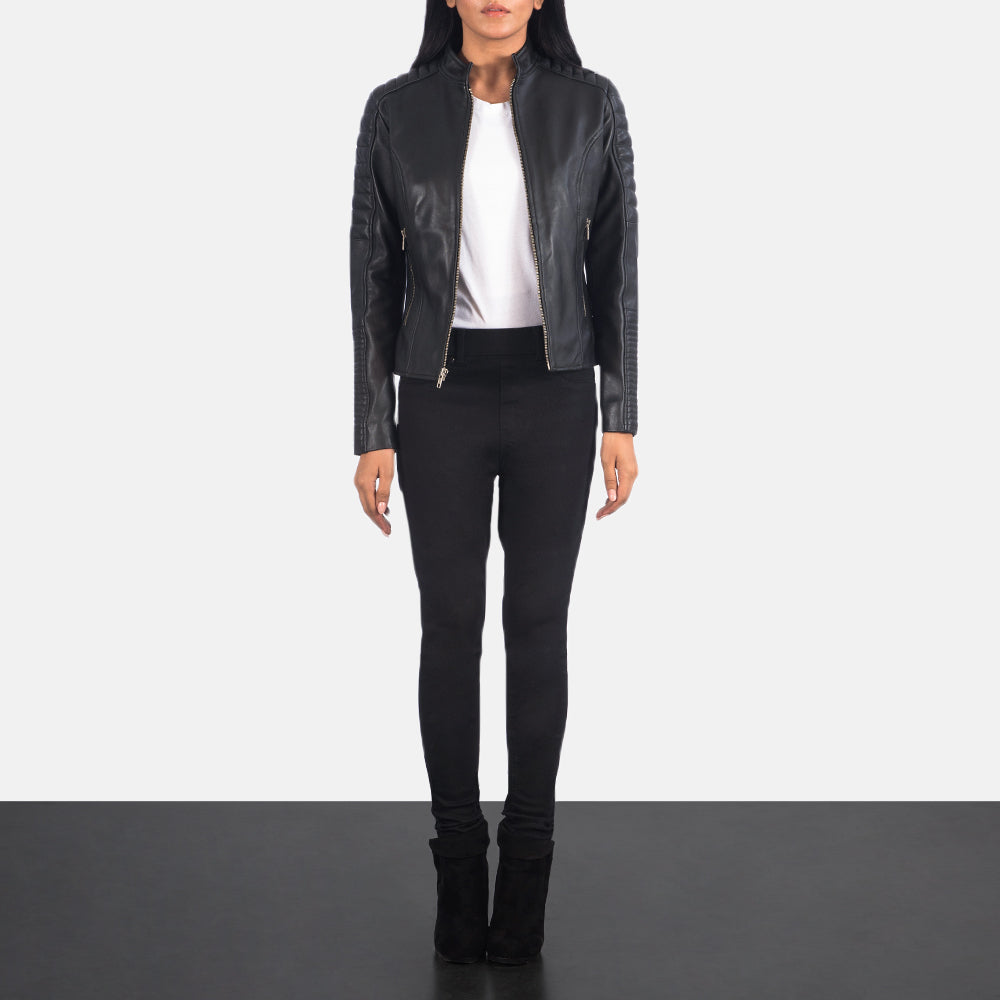 Adalyn Quilted Black Leather Biker Jacket by Dash Racegear - women Jacket view 3