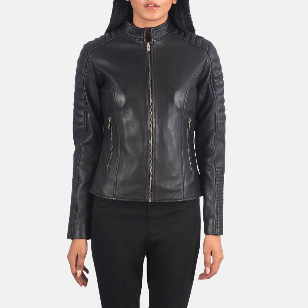 Adalyn Quilted Black Leather Biker Jacket by Dash Racegear - women Jacket view 4