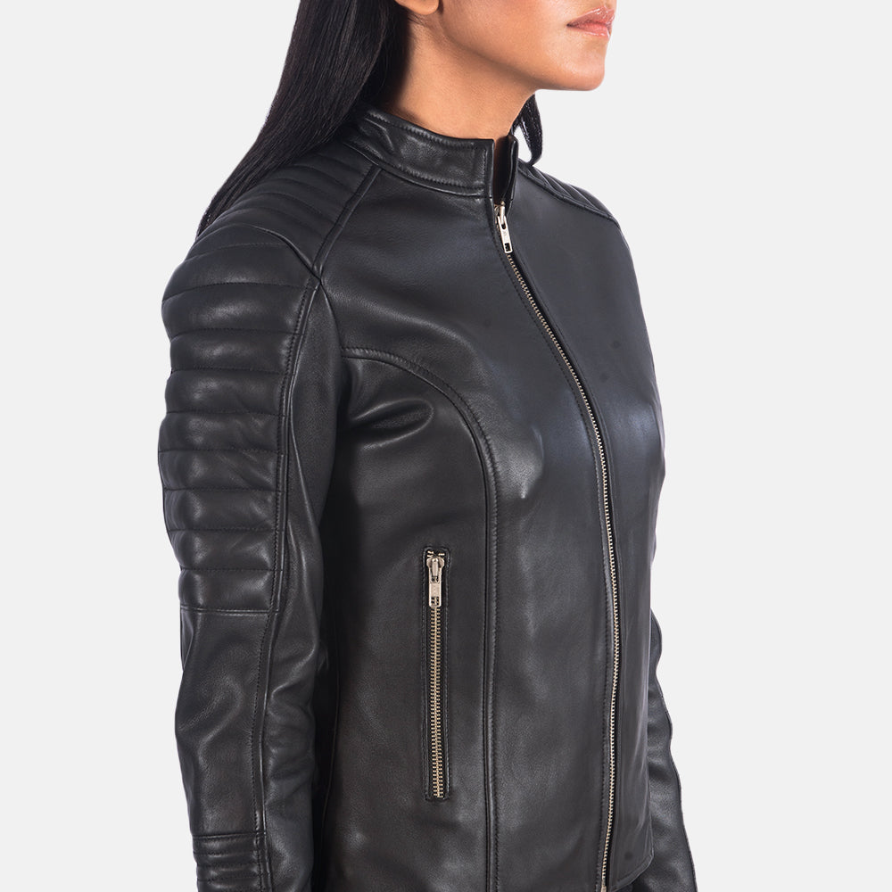 Adalyn Quilted Black Leather Biker Jacket by Dash Racegear - women Jacket view 6