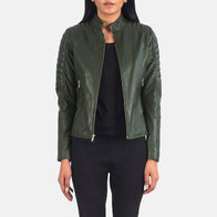 Adalyn Quilted Green Leather Biker Jacket by Dash Racegear - women Jacket view 1