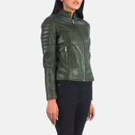 Adalyn Quilted Green Leather Biker Jacket by Dash Racegear - women Jacket view 2