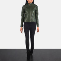 Adalyn Quilted Green Leather Biker Jacket by Dash Racegear - women Jacket view 3