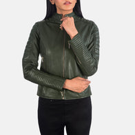 Adalyn Quilted Green Leather Biker Jacket by Dash Racegear - women Jacket view 6