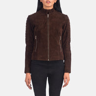 Adalyn Quilted Mocha Suede Biker Jacket by Dash Racegear - women Jacket view 1