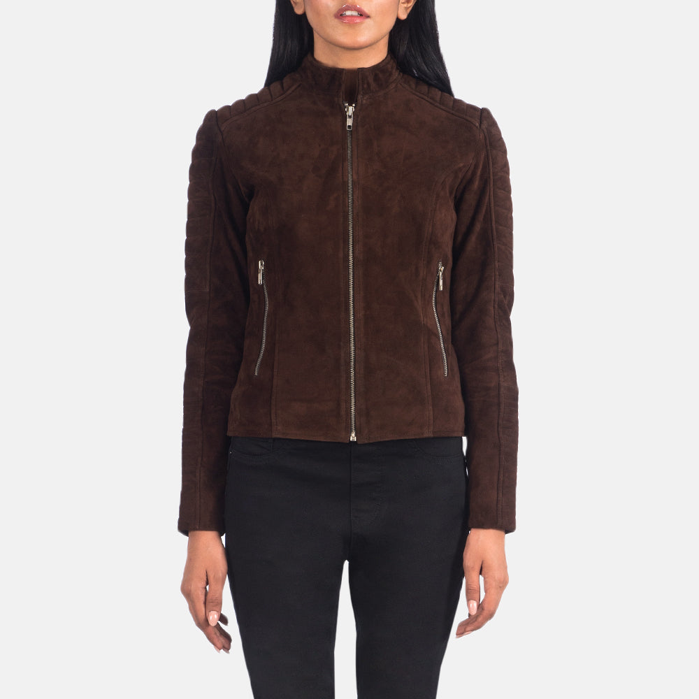 Adalyn Quilted Mocha Suede Biker Jacket by Dash Racegear - women Jacket view 1