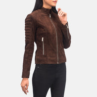 Adalyn Quilted Mocha Suede Biker Jacket by Dash Racegear - women Jacket view 3