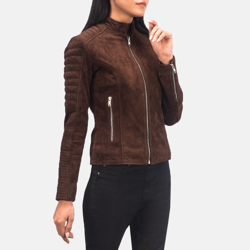 Adalyn Quilted Mocha Suede Biker Jacket by Dash Racegear - women Jacket view 3