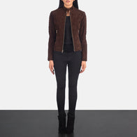 Adalyn Quilted Mocha Suede Biker Jacket by Dash Racegear - women Jacket view 4